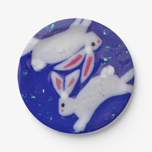 Blue Rabbit Fantasy Fused Glass Art Design Paper Plates