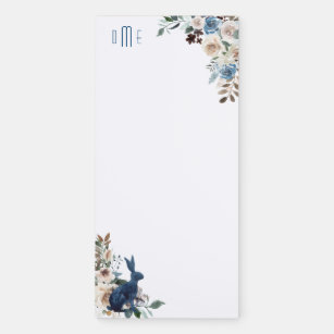 Blue Rabbit Floral Monogram Magnetic Notepad