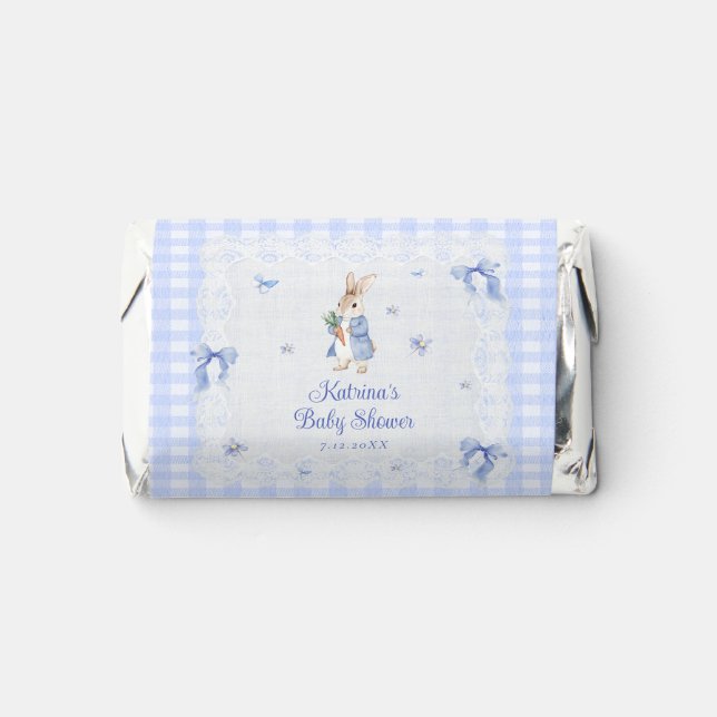 Blue Rabbit Gingham Bunny Baby Shower Hershey's Miniatures (Front)