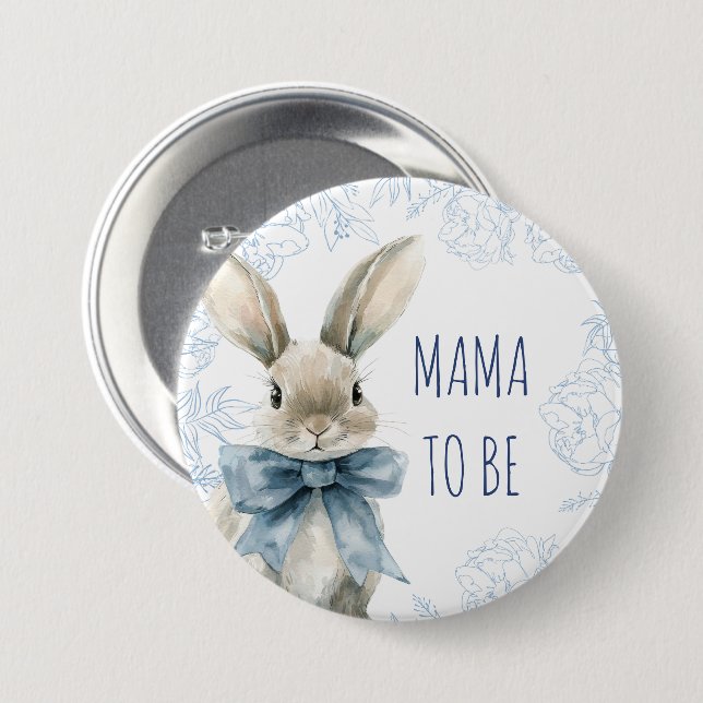 Blue Rabbit Mom To Be Baby Shower  Button (Front & Back)