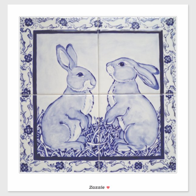 Blue Rabbit Mural Decoration for 6" Tiles Dedham Sticker (Sheet)