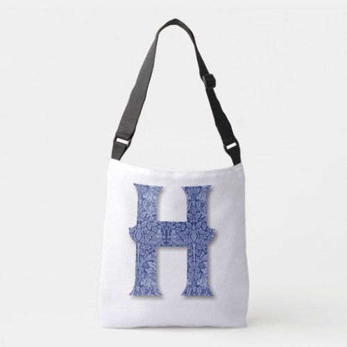 Blue Rabbit Pattern Monogram Initial H Crossbody Bag