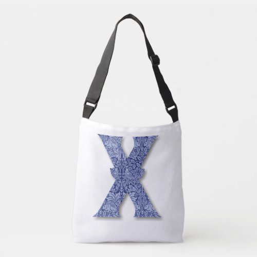 Blue Rabbit Pattern Monogram Initial X Crossbody Bag