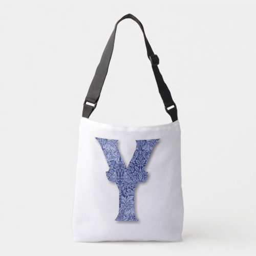 Blue Rabbit Pattern Monogram Initial Y Crossbody Bag