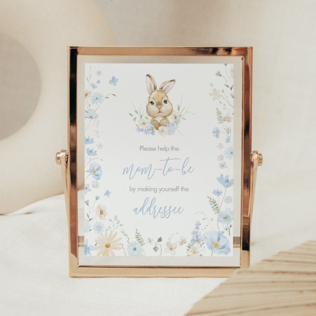 Blue Rabbit Somebunny Baby Shower Envelope Station Poster (Blue Somebunny Rabbit Baby Shower Envelope Station Sign)