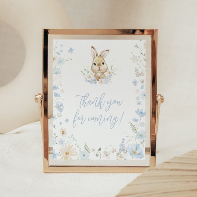 Blue Rabbit Somebunny Thank you for Coming Poster (Blue Somebunny Rabbit Baby Shower Thank you for Coming Sign)