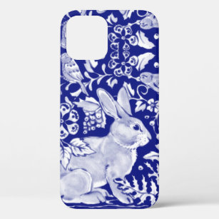 Blue Rabbit Tile Art Unique Woodland Animal Delft iPhone 12 Case