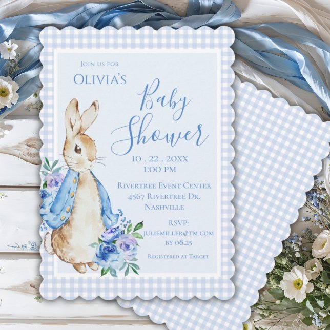 Blue Rabbit Watercolor Baby Shower Invitation (Creator Uploaded)