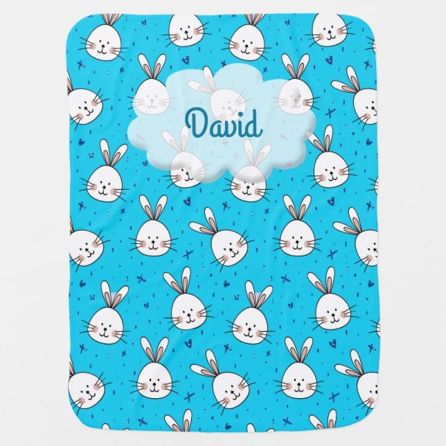 blue rabbits baby blanket (Front)