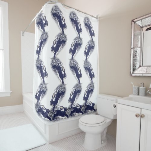 Blue Rabbits Zig Zag Pattern Natural Animal Art Shower Curtain