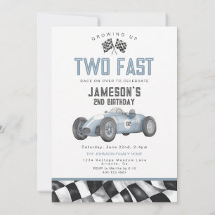Blue Race Car 2nd Birthday Invite
