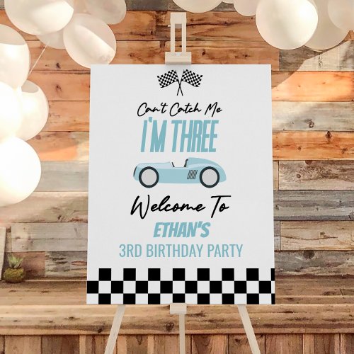 Blue Race Car 3rd Birthday Party Welcome Sign