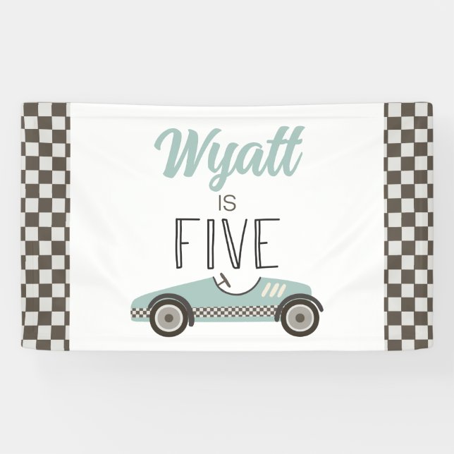 Blue Race Car 5th Birthday Banner (Horizontal)