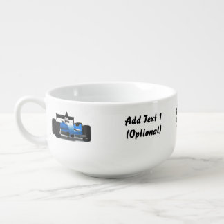 Blue Race Car and Checkered Flags Soup Mug