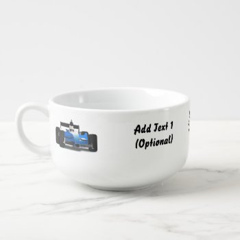 Blue Race Car And Checkered Flags Soup Mug by gravityx9 at Zazzle