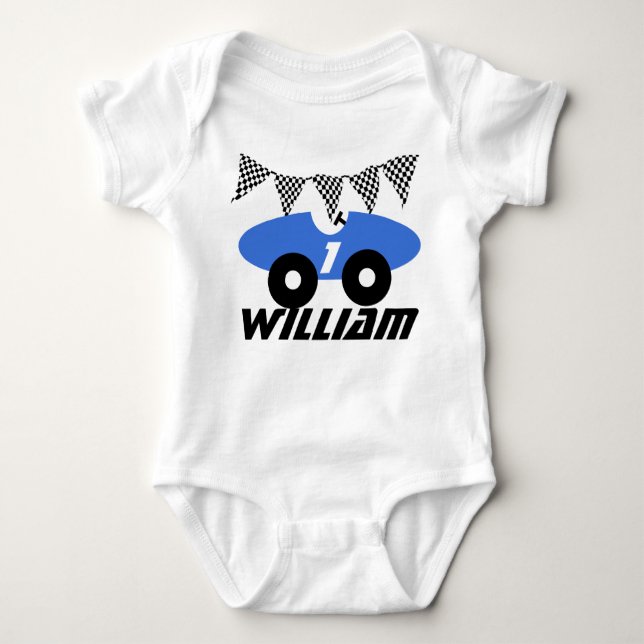 Blue Race Car Baby Bodysuit (Front)