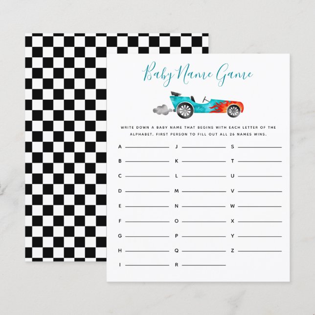 Blue Race Car Baby Name Shower Game  (Front/Back)