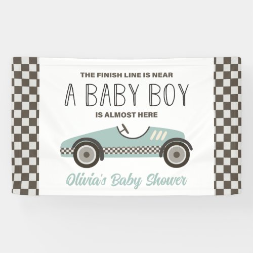 blue Race Car Baby Shower Banner