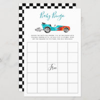 Blue Race Car Baby Shower Bingo Game