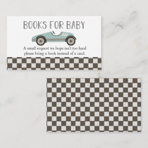 Blue Race Car Baby Shower Books for Baby Enclosure Card