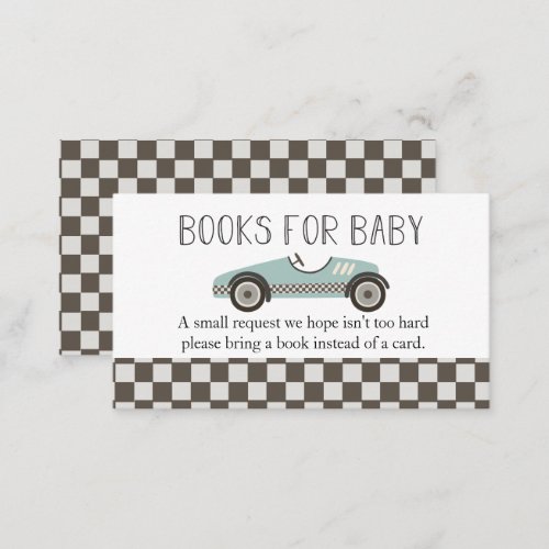 Blue Race Car Baby Shower Books for Baby Enclosure Card