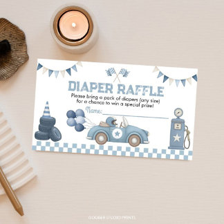 Blue Race Car Baby Shower Diaper Raffle Enclosure Card