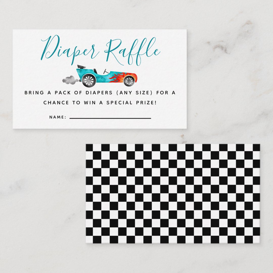 Blue Race Car Baby Shower Diaper Raffle Ticket Enclosure Card | Zazzle