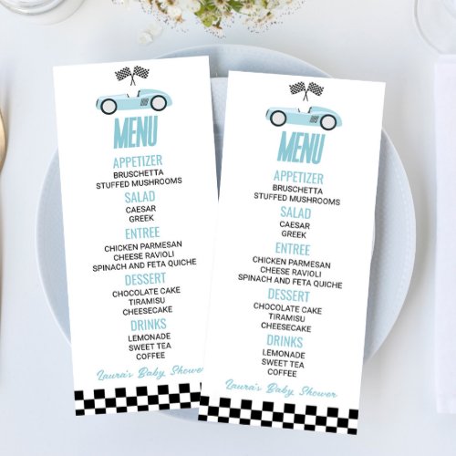 Blue Race Car Baby Shower Food Menu