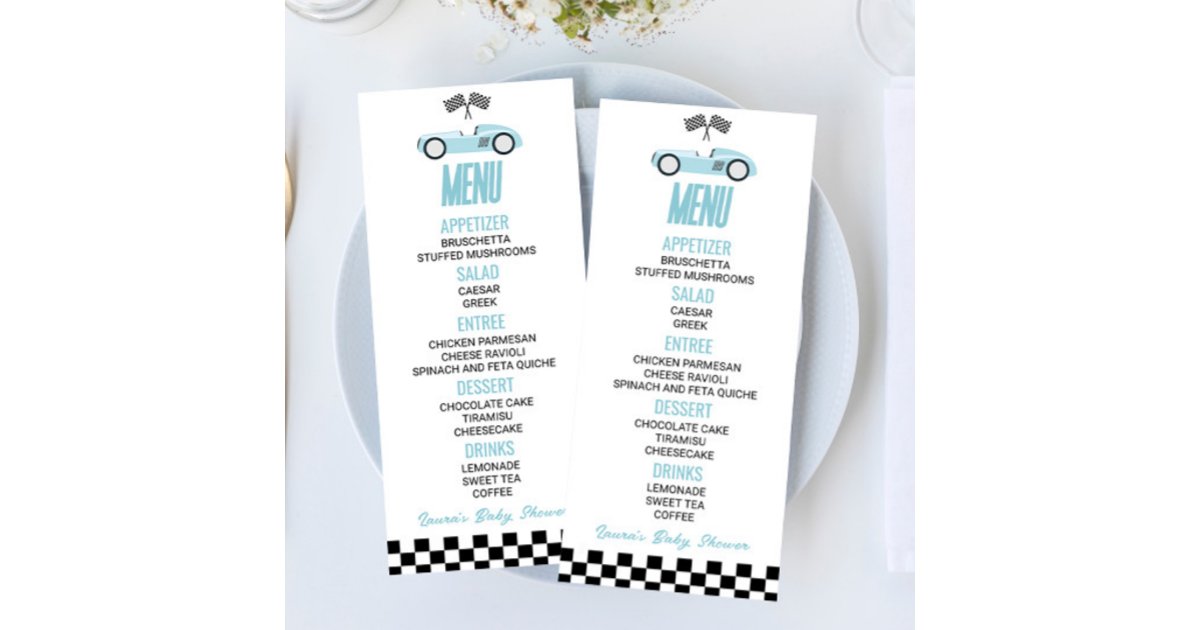 Blue Race Car Baby Shower Food Menu | Zazzle