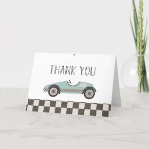 blue Race Car Baby Shower Letterpress Thank You Card