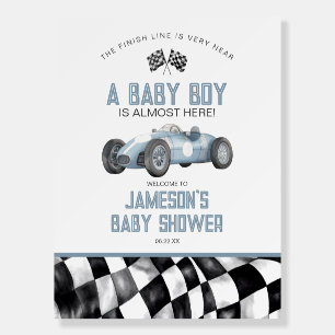 Blue Race Car Baby Shower Welcome Sign