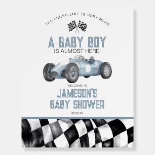Blue Race Car Baby Shower Welcome Sign