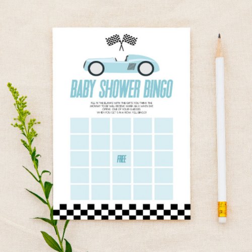Blue Race Car Bingo Baby Shower Game