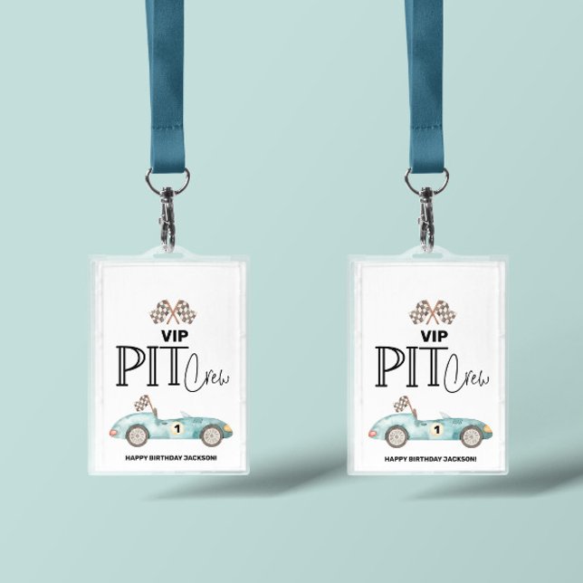 Blue Race car Birthday, any age, VIP PIT CREW Badge (VIP Pit crew race car passes)