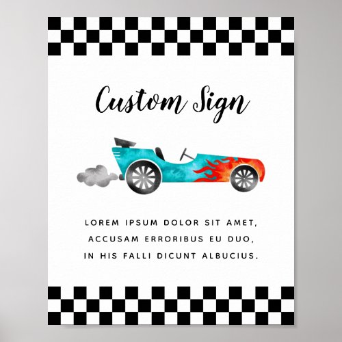 Blue Race Car Birthday Custom Sign