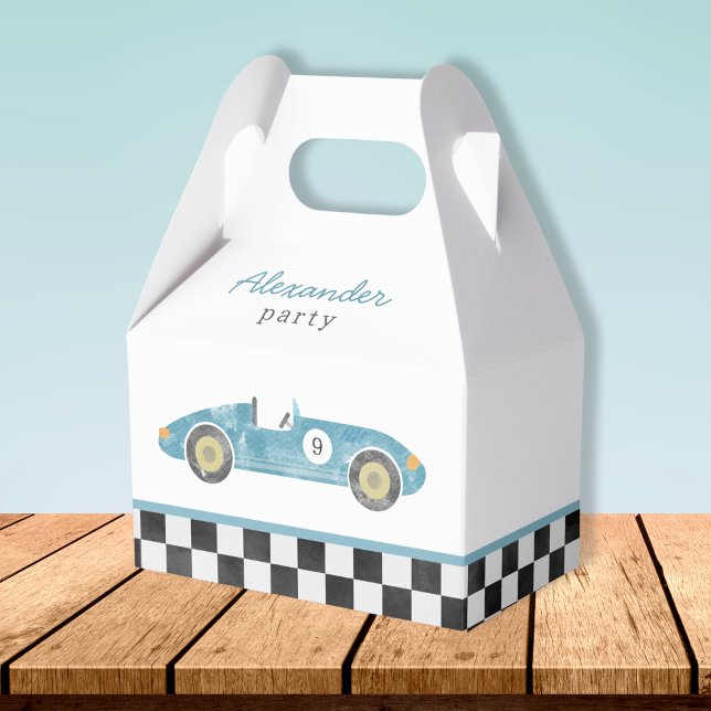 Blue race car birthday favor boxes (Creator Uploaded)