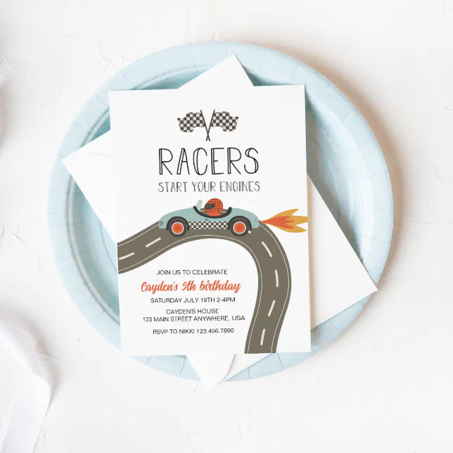 blue Race Car Birthday Invitation | Zazzle