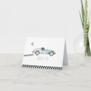 Blue Race Car Birthday Letterpress Thank You Card