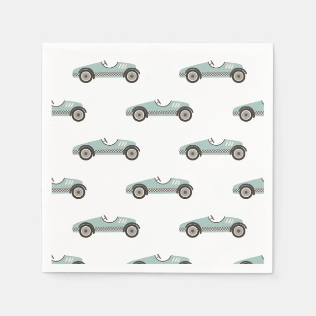 blue Race Car Birthday Napkins (Front)