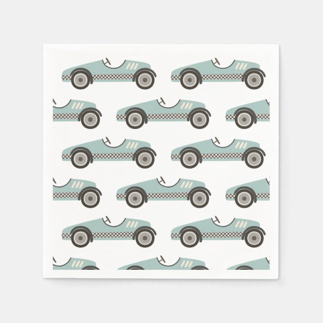 blue Race Car Birthday Napkins (Front)