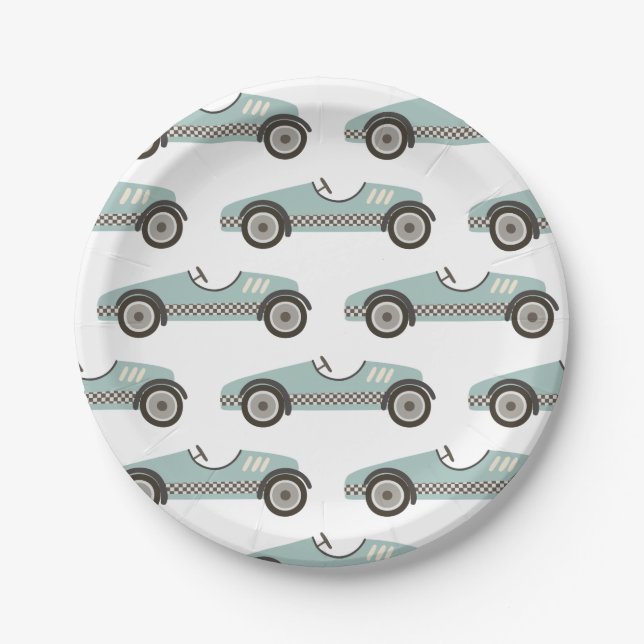 blue Race Car Birthday Paper Plates (Front)