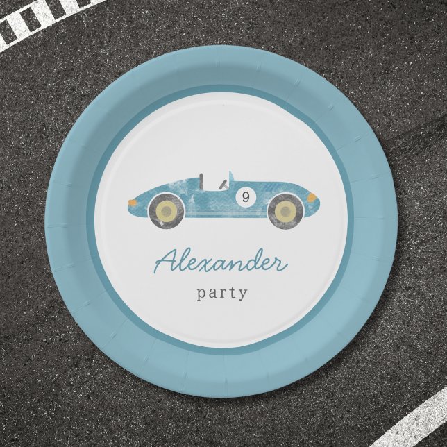 Blue race car birthday paper plates (Creator Uploaded)