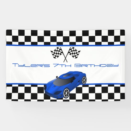 Blue Race Car Birthday Party Banner