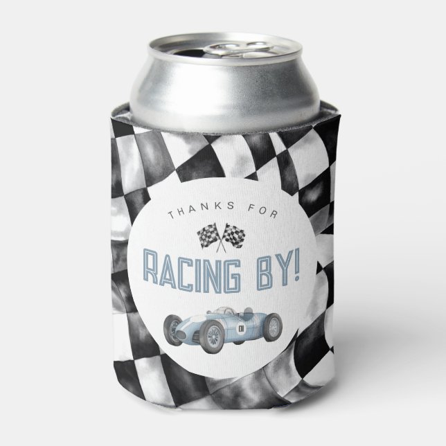 Blue Race Car Birthday Party Can Cooler Favor (Can Front)