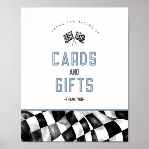 Blue Race Car Birthday Party Cards and Gifts Sign