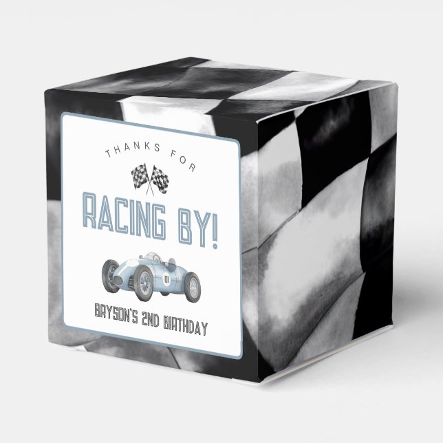 Blue Race Car Birthday Party  Favor Boxes (Back Side)