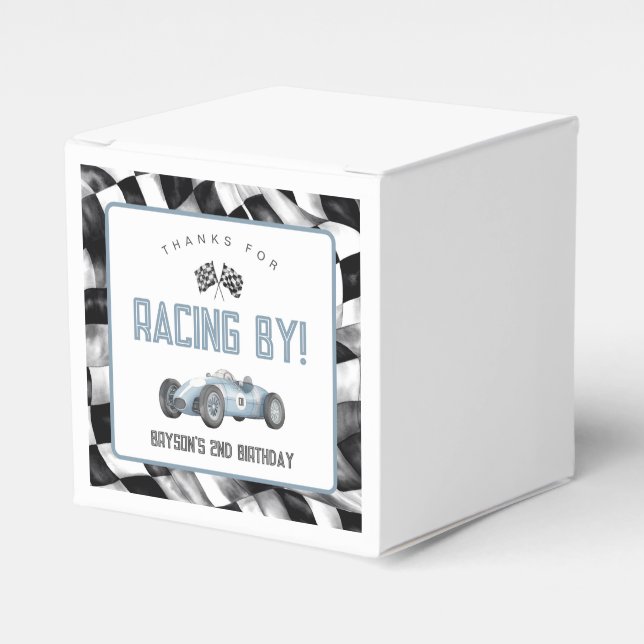 Blue Race Car Birthday Party  Favor Boxes (Front Side)