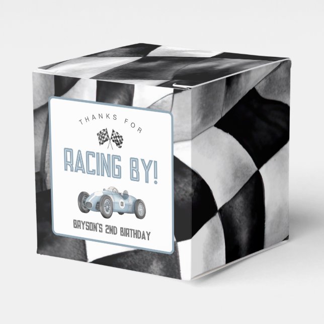 Blue Race Car Birthday Party  Favor Boxes (Front Side)