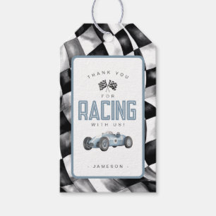 Blue Race Car Birthday Party Favor Gift Tag