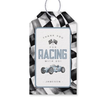Blue Race Car Birthday Party Favor Gift Tag
